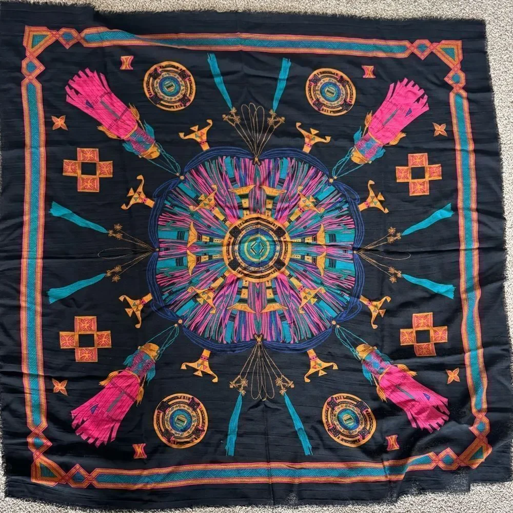 Henri Bendel Colorful Geometric Pattern 100% Wool Scarf Made‎ in Korea